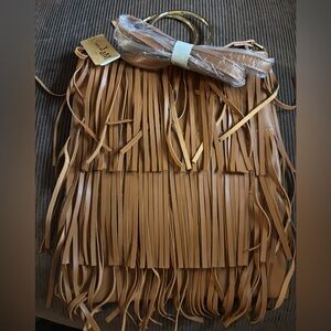 Fringe Tan Leather Crossbody Bag